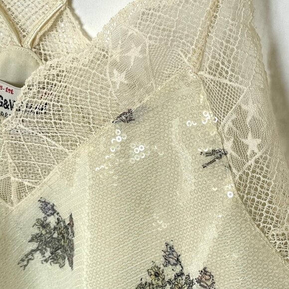 Zadig Voltaire Christy Floral Sequined Camisole Cream Lace Lingerie Tank Top - Picture 6 of 9